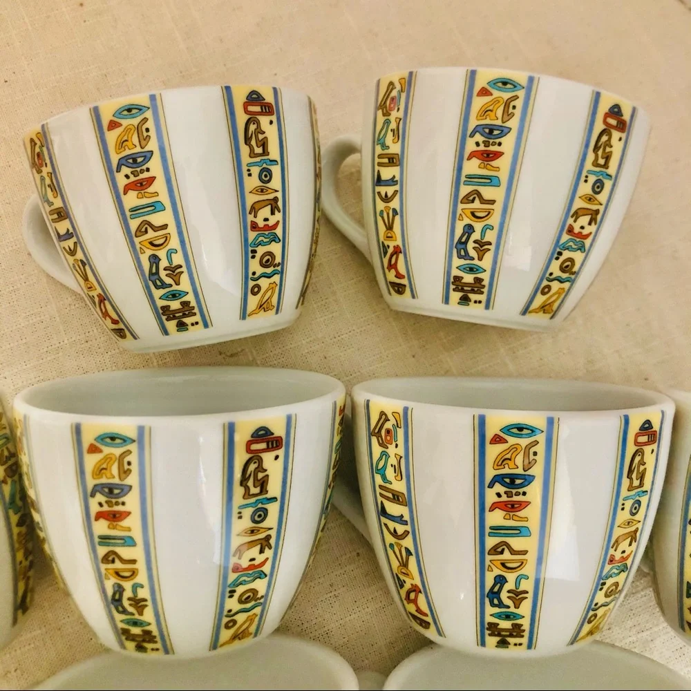 8 Eschenbach porcelain cups /Egyptian Hieroglyphs